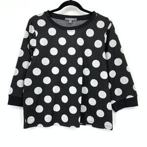Blue Tassel Crew Neck 3/4 Sleeve Pullover Sweatshirt Sz M Black White Polka Dot